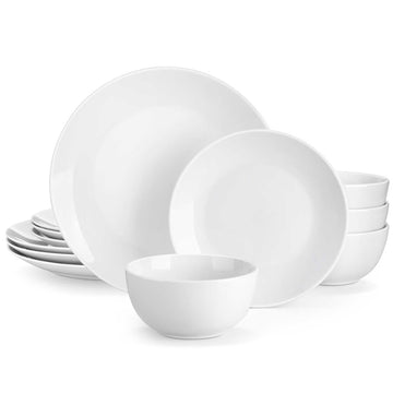MALACASA Round Amelia 12 Piece Dinnerware Set with Plates and Bowls - Off White#color_off-white