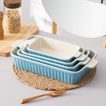 Blue porcelain bakeware set of 4, baking dish set