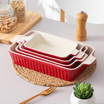 Red porcelain bakeware set of 4, baking dish set