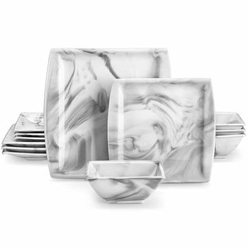 Blance Marble Grey 12 Piece Dinnerware Set with Dinner & Dessert Plates and Bowls#color_marble-grey