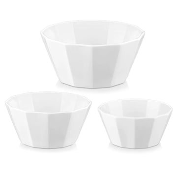 Set of 3 fluted porcelain cereal bowls in ivory white, filled with fruits and oats, in three versatile sizes - Ivory White#color_ivory-white