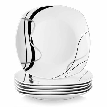 Fiona Off-White Porcelain Dinner Plates with Black And Silver-Gray Stripes Set of 6