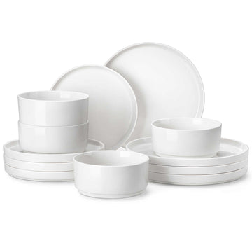 MALACASA Leah 24-Piece Porcelain Dinnerware Set - Includes Plates and Bowls with a Round Design and Pared-Down Lines for a Timeless Dining Aesthetic - Ivory White#color_ivory-white