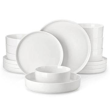 MALACASA Leah 32-Piece Porcelain Dinnerware Set, Service for 8, includes Plates, Pasta Bowls, and Cereal Bowls. Perfect for elevating family meals or entertaining guests with a touch of sophistication.Ivory White#color_ivory-white