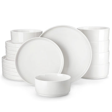 MALACASA Leah 18-Piece Porcelain Dinnerware Set – For Six, Featuring Modern Round Design and Clean Lines. Includes Plates and Bowls for a Timeless Look - Ivory White#color_ivory-white