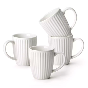 Leila Ivory Ribbed Mug Set (4) - Porcelain Coffee Mugs#size_12oz