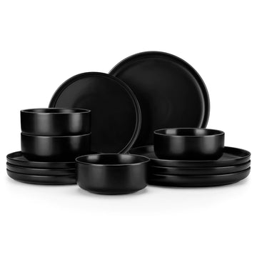 Luna Matte Black 12-Piece Dinnerware Set Featuring Sleek Modern Plates And Bowls For A Stylish Dining Experience - Black#color_black