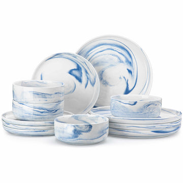 Flat Round Luna 12 Piece Dinnerware Set - Marble Blue#color_marble-blue