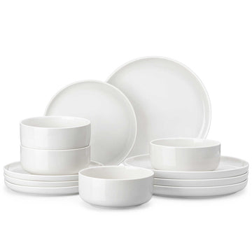 Flat Round Luna 12 Piece Dinnerware Set - Ivory White#color_ivory-white