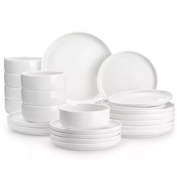 Flat Round Luna 24 Piece Dinnerware Set, Service for 8 - Ivory White#color_ivory-white
