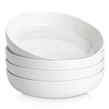 MALACASA Luna 4-Piece Porcelain Pasta Bowls Set, Featuring a Modern and Elegant Design. Each Bowl Showcases a Subtle, Textured Finish in Soft, Muted Colors that Complement Any Table Setting.