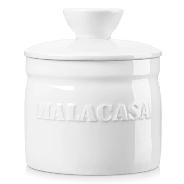 MALACASA Porcelain Butter Crock with Water Line | Keep Butter Fresh#color_white