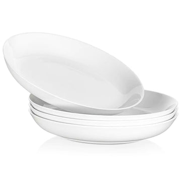 Set of 4 Elegant 46oz Pasta Bowls, Ivory White Porcelain, Ideal for Serving Pasta, Fresh Salads, or Hearty Soups