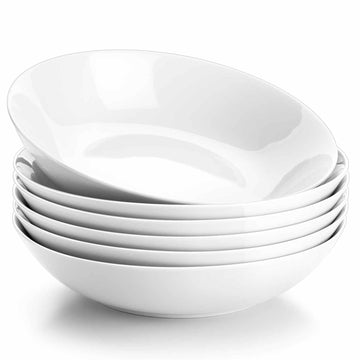 MALACASA Porcelain 30oz Pasta Bowls in Ivory White, Set of 6, Ideal for Serving Delicious Pasta Meals at Dinner Parties, Safe for Oven, Dishwasher, and Microwave Use, Combining Elegance with Practicality.
