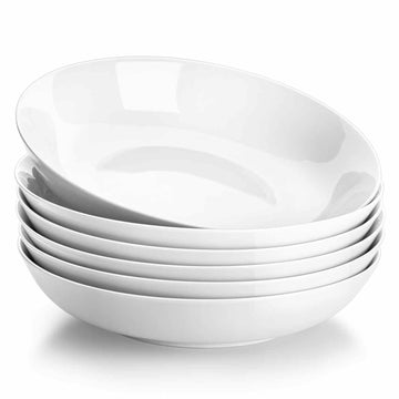 MALACASA Set of 6 Fine Porcelain Pasta Bowls in Ivory White, 40oz Capacity, Perfect for Serving Large Portions of Pasta at Family Gatherings.