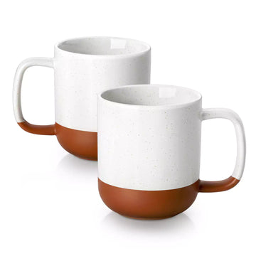 Two white mugs with brown bases on a white background#color_white