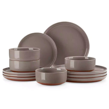 MALACASA Tara 12 Piece Dinnerware Set – A Perfect Blend Of Rustic Charm And Modern Design, Featuring Refined Lipped Edges, That Showcases Artisanal Craftsmanship - Brown#color_brown