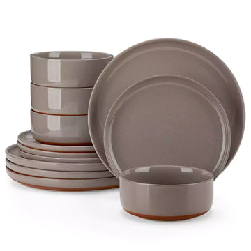 MALACASA Tara 24 Piece Dinnerware Set – A Perfect Blend Of Rustic Charm And Modern Design, Featuring Refined Lipped Edges, That Showcases Artisanal Craftsmanship - Brown#color_brown
