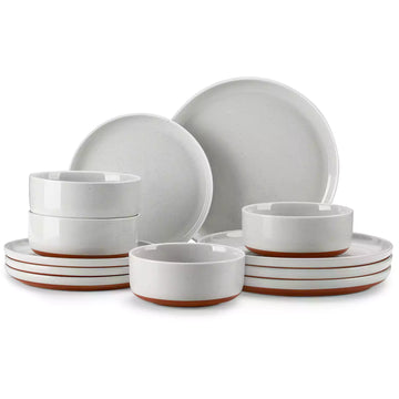 MALACASA Tara 12 Piece Dinnerware Set – A Perfect Blend Of Rustic Charm And Modern Design, Featuring Refined Lipped Edges, That Showcases Artisanal Craftsmanship - Grey#color_grey