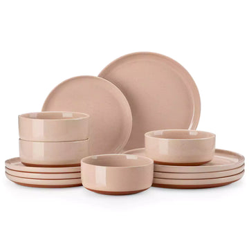MALACASA Tara 12 Piece Dinnerware Set – A Perfect Blend Of Rustic Charm And Modern Design, Featuring Refined Lipped Edges, That Showcases Artisanal Craftsmanship - Pink#color_pink
