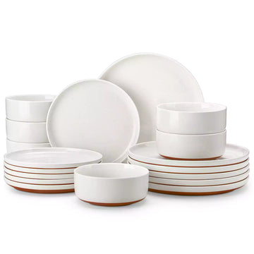 MALACASA Tara 18-Piece Stoneware Dinnerware Set With Refined Lipped Edges - A Speckled Glaze, And A Matte Clay-Colored Base Showcasing Artisanal Craftsmanship - Ivory White#color_white