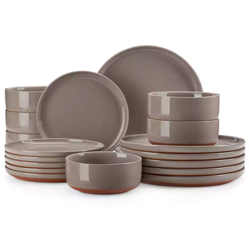 MALACASA Tara 18-Piece Stoneware Dinnerware Set With Refined Lipped Edges - A Speckled Glaze, And A Matte Clay-Colored Base Showcasing Artisanal Craftsmanship - Brown#color_brown