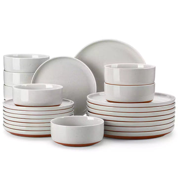 MALACASA Tara 24-Piece Dinnerware Set Featuring Refined Lipped Edges - A Speckled Glaze And A Matte Clay-Colored Base For An Artisanal Touch - Grey#color_grey