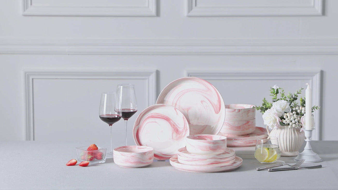 Luna 18 Piece Dinnerware Set - Pink#color_pink