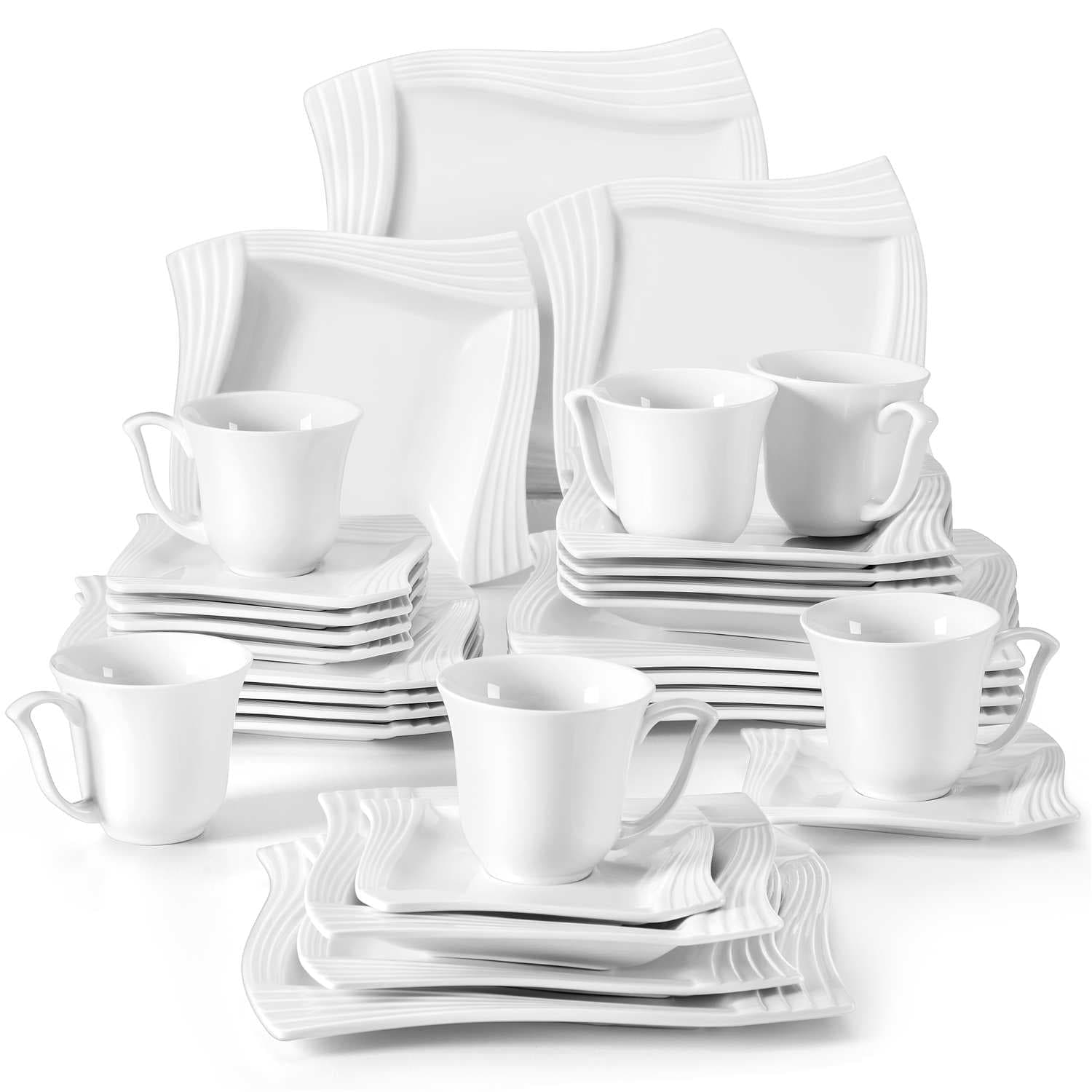 MALACASA Plates and Bowls Sets, 30 Piece Porcelain Dinnerware  Sets for 6, Square Dinnerware Set with Dinner Plate, Dessert Plate, Soup  Plate, Cup & Saucer, Modern Dish Set, Marble Grey