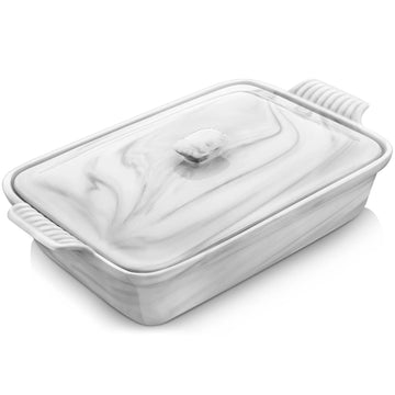 MALACASA 3.4QT Casserole with lid, crafted from high-quality materials, perfect for baking and serving hearty meals, ideal for family gatherings or special occasions-Marble Grey#color_marble-grey