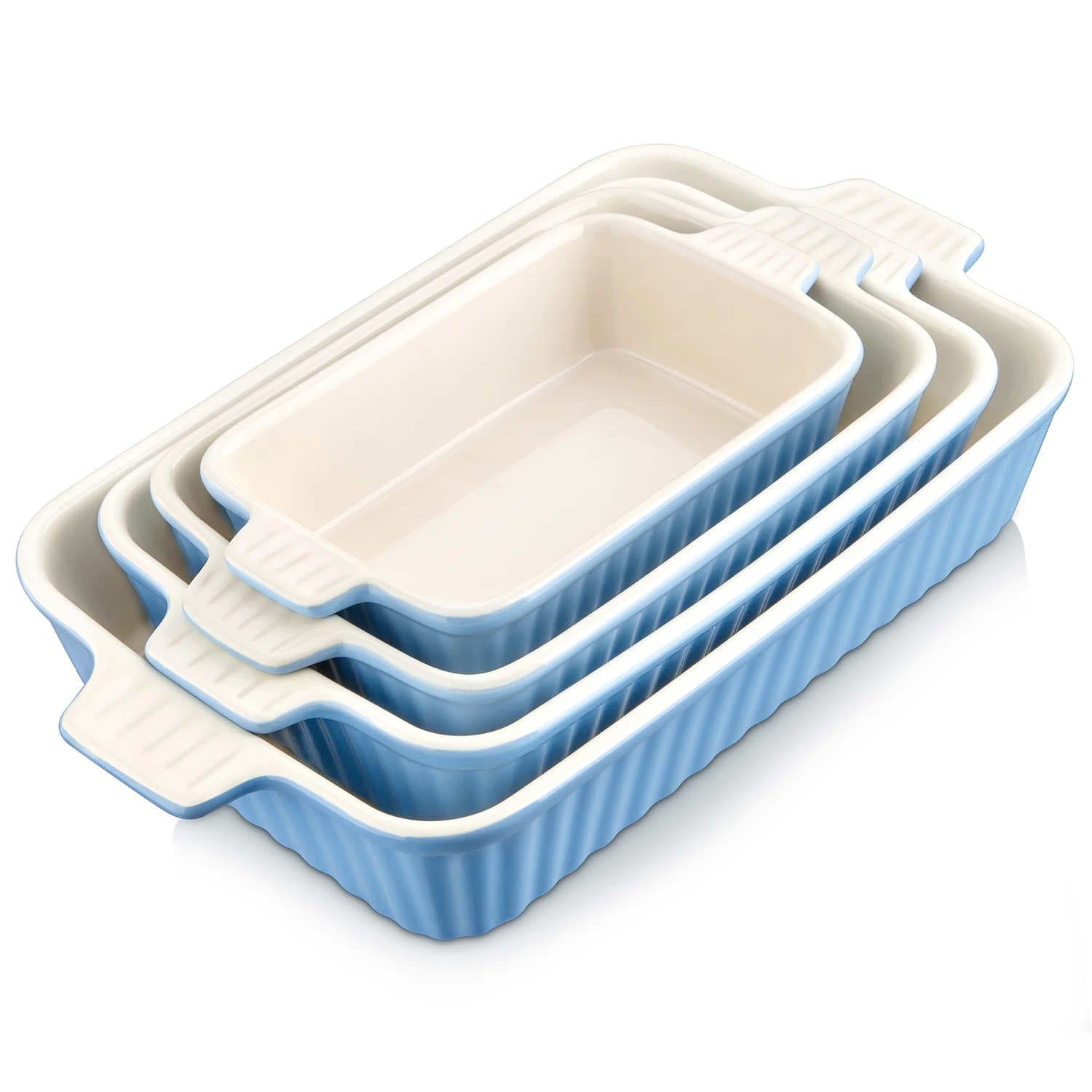 Blue Porcelain Bakeware Set 4-Piece Textured Rectangular Baking