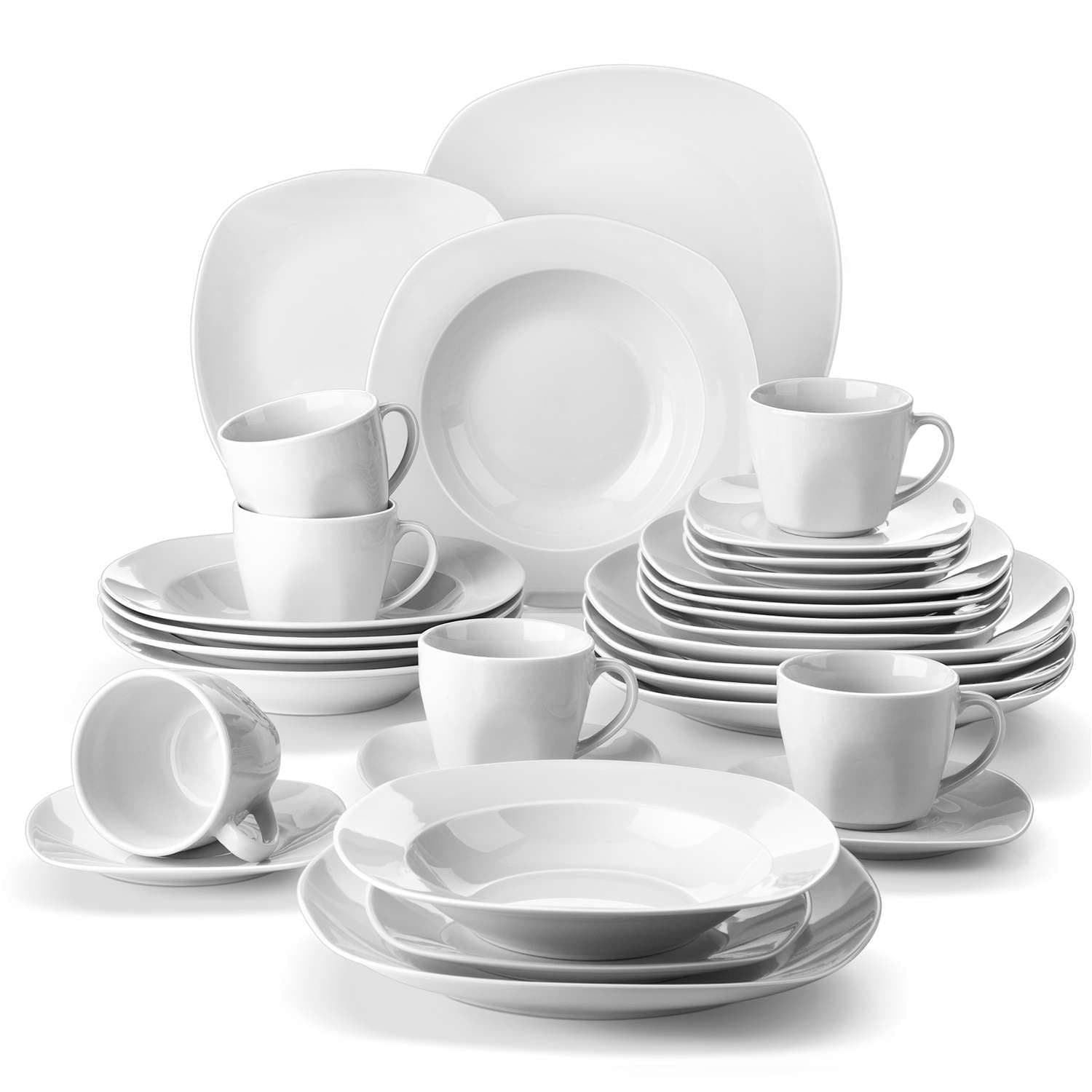 MALACASA Series Blance Porcelain Dinnerware Set Kitchen Dish Square Plates  Bowls