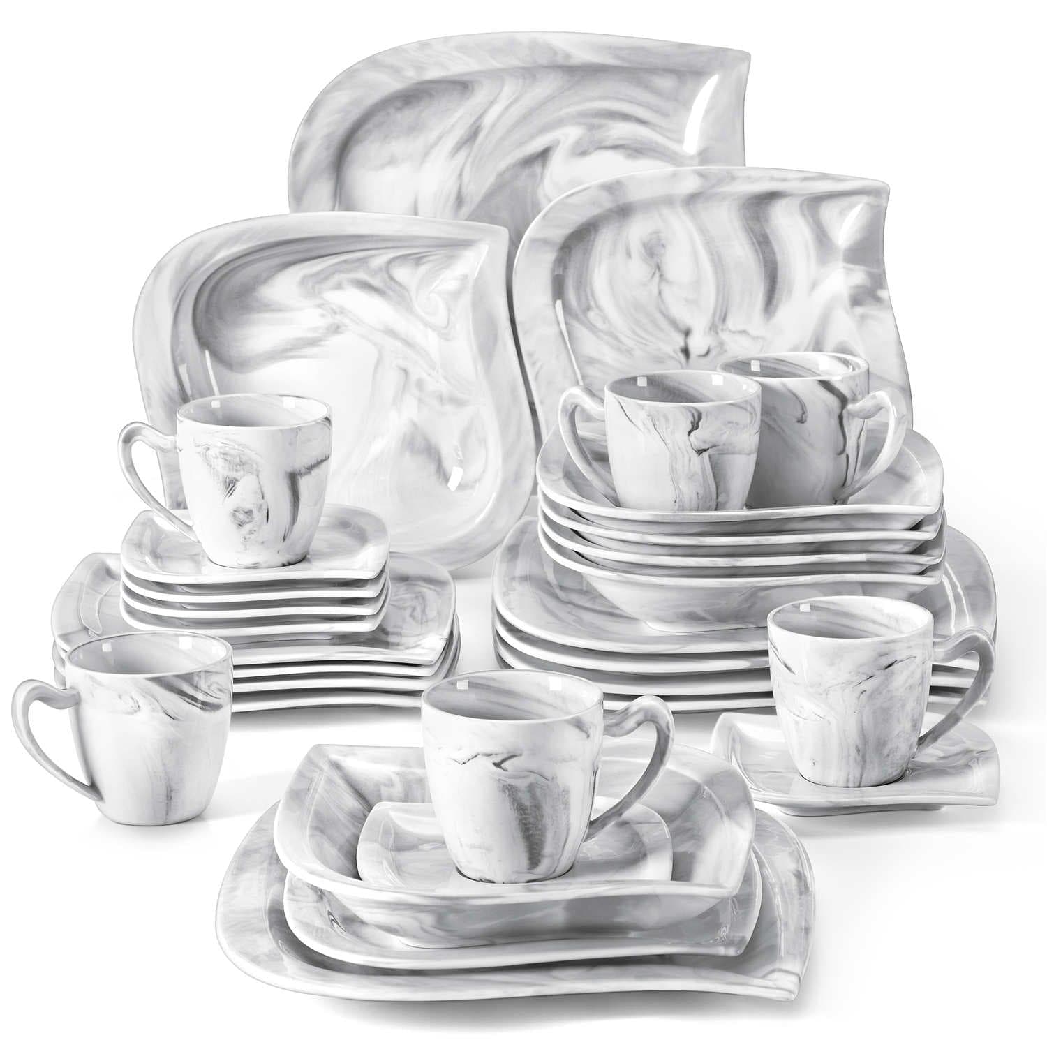 MALACASA Blance 30 Pieces Marble Grey Porcelain Dinnerware Set