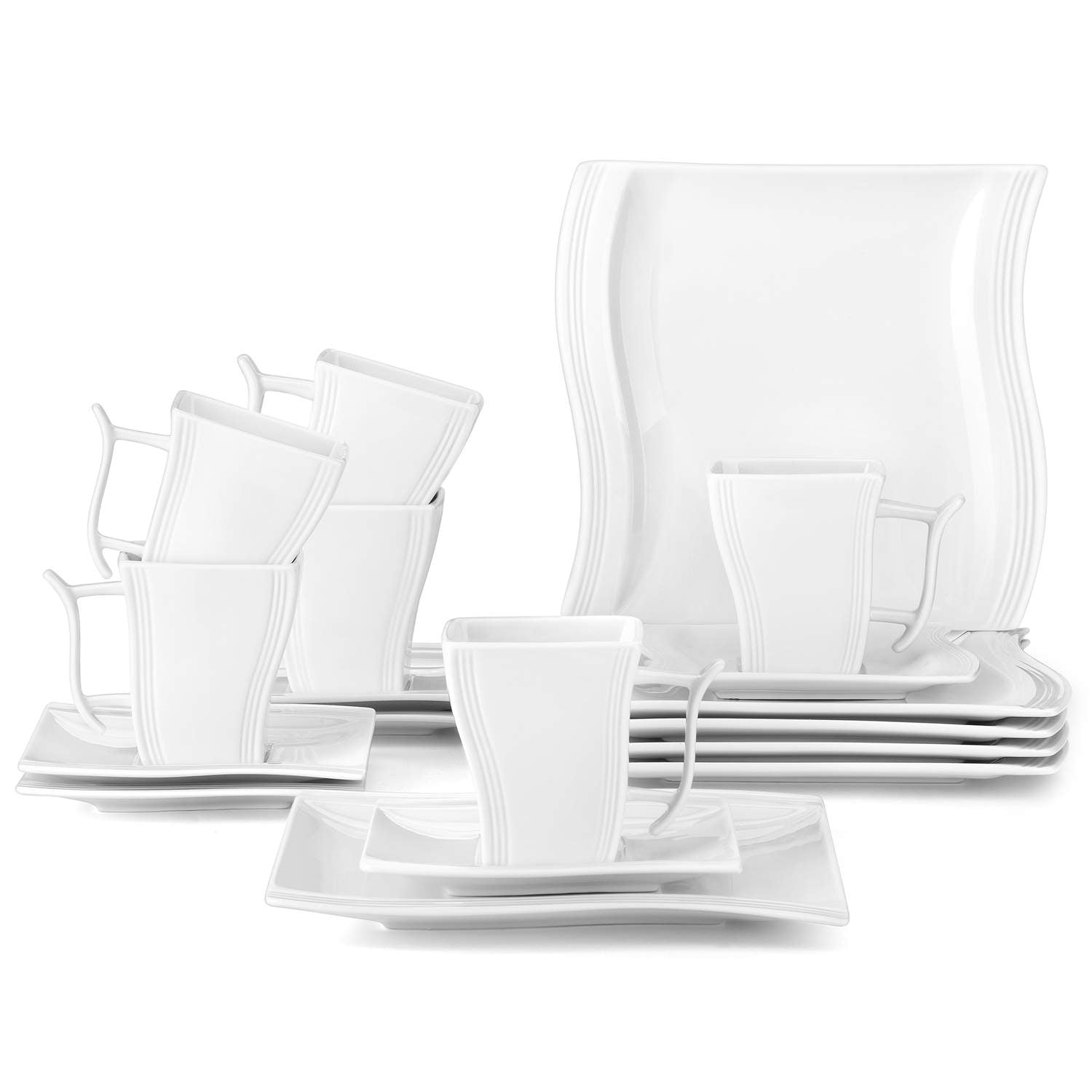 MALACASA Coffee Set, 18-Piece Porcelain Dinnerware Set, Marble