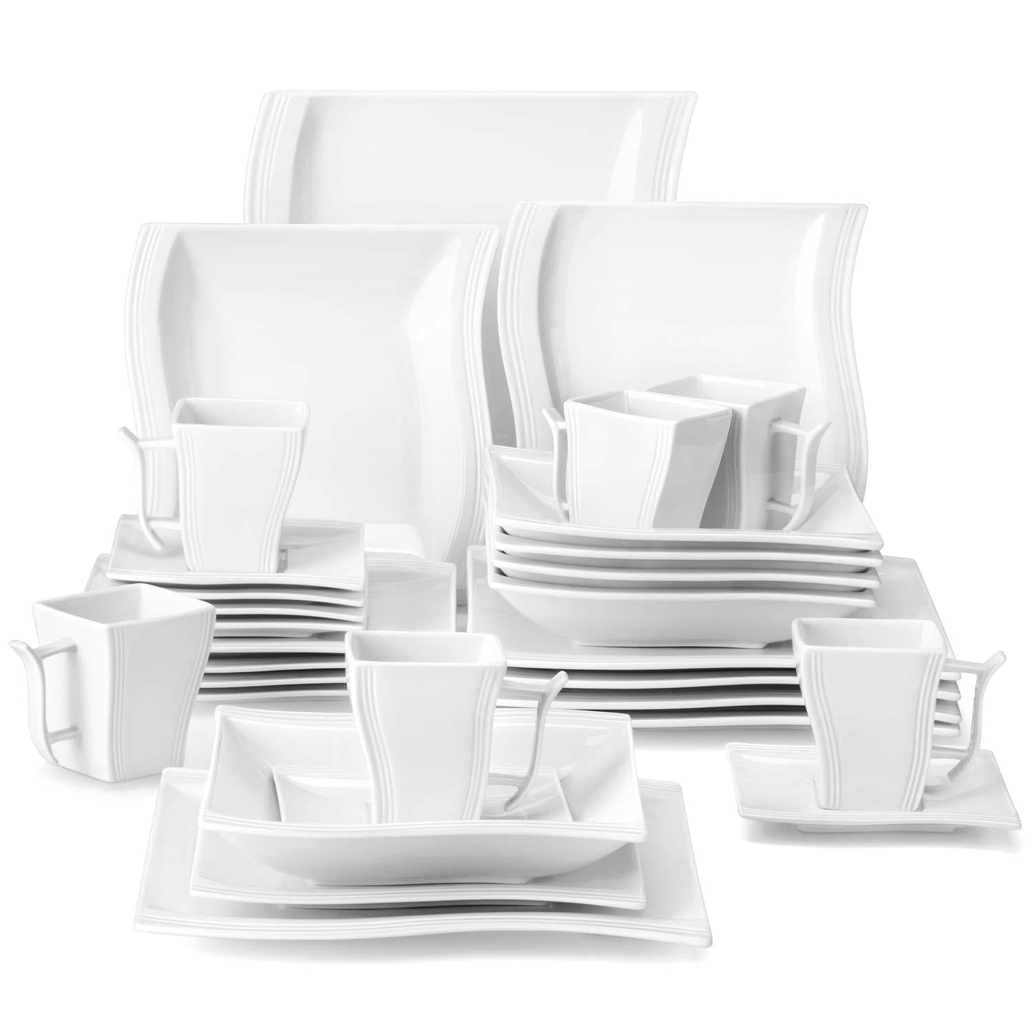 MALACASA Julia 6-Piece White Square Porcelain Dinner Plate Set