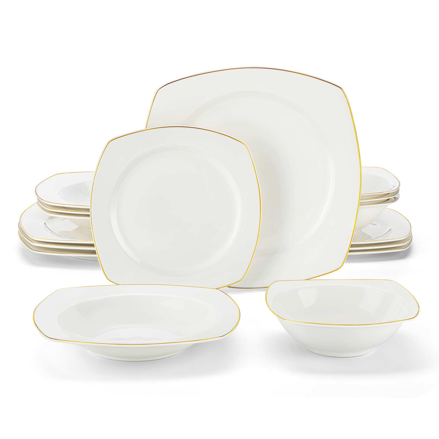 MALACASA Rafa 16 Piece Bone China Square Dinnerware Set Clean Look
