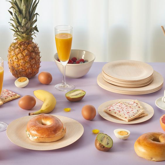 Exquisite Round Natural Bamboo Dinnerware Set Ideal For Serving A Delightful Breakfast Feast