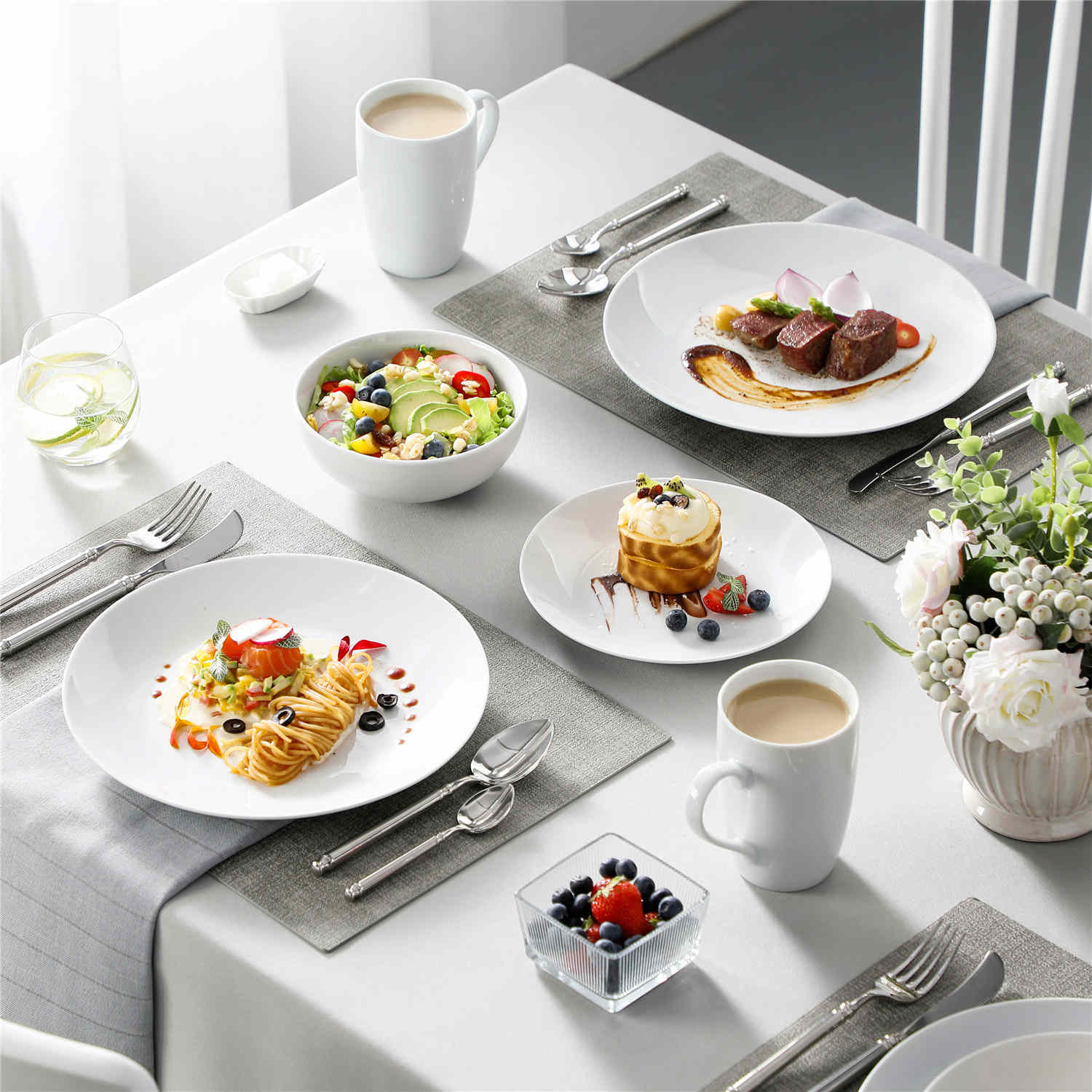 16-Piece Porcelain Dinnerware Set, A Durable And Elegant Choice For Cost-Effective Bulk Purchasing, Perfect For Maintaining Consistency And Quality In Restaurant Tableware.
