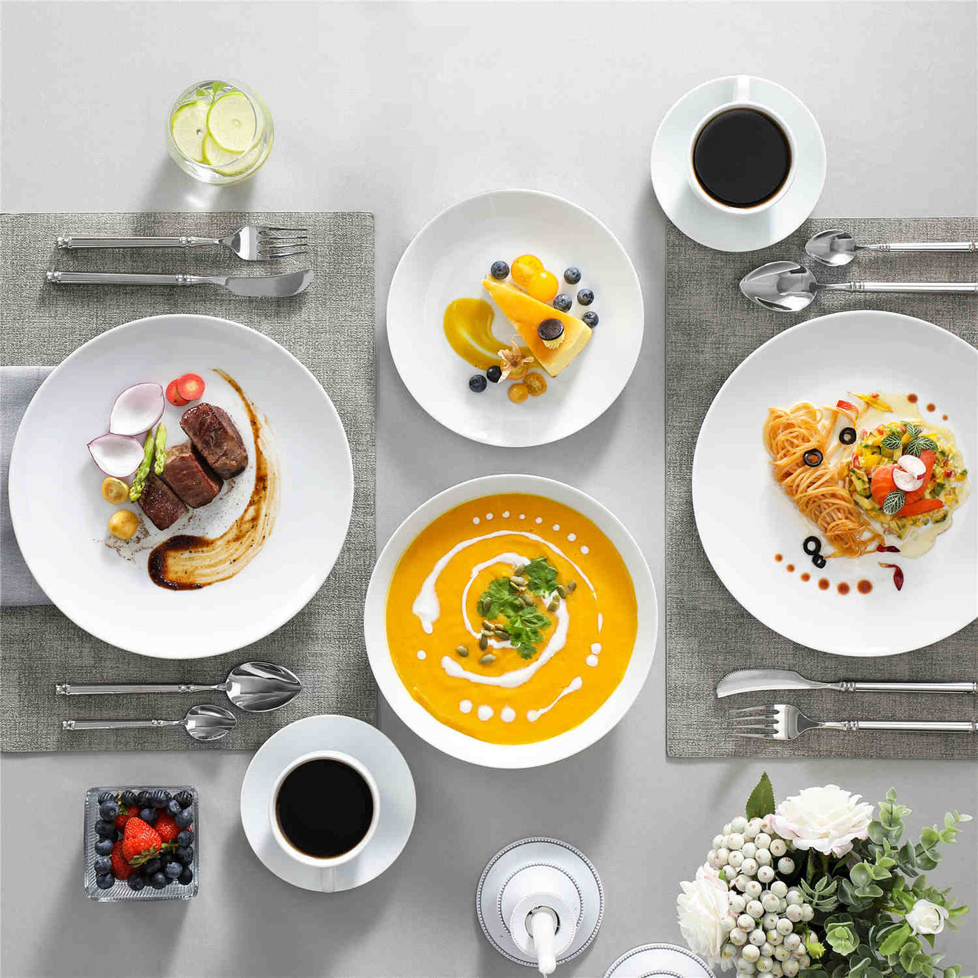 Amelia 30pc Dinnerware Set | Hotel-Grade Porcelain Plates & Bowls