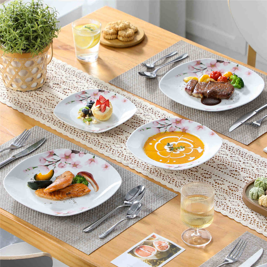 MALACASA Pink Floral Pattern Annie 18 Piece Porcelain Dinnerware Set