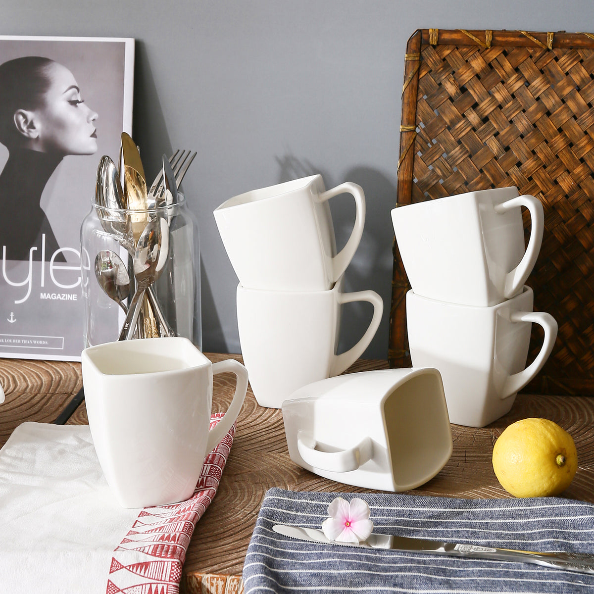 MALACASA Blance 6-Piece Mugs Porcelain Set in Ivory White, Perfect for Enjoying Coffee or Tea in a Sophisticated Setting.