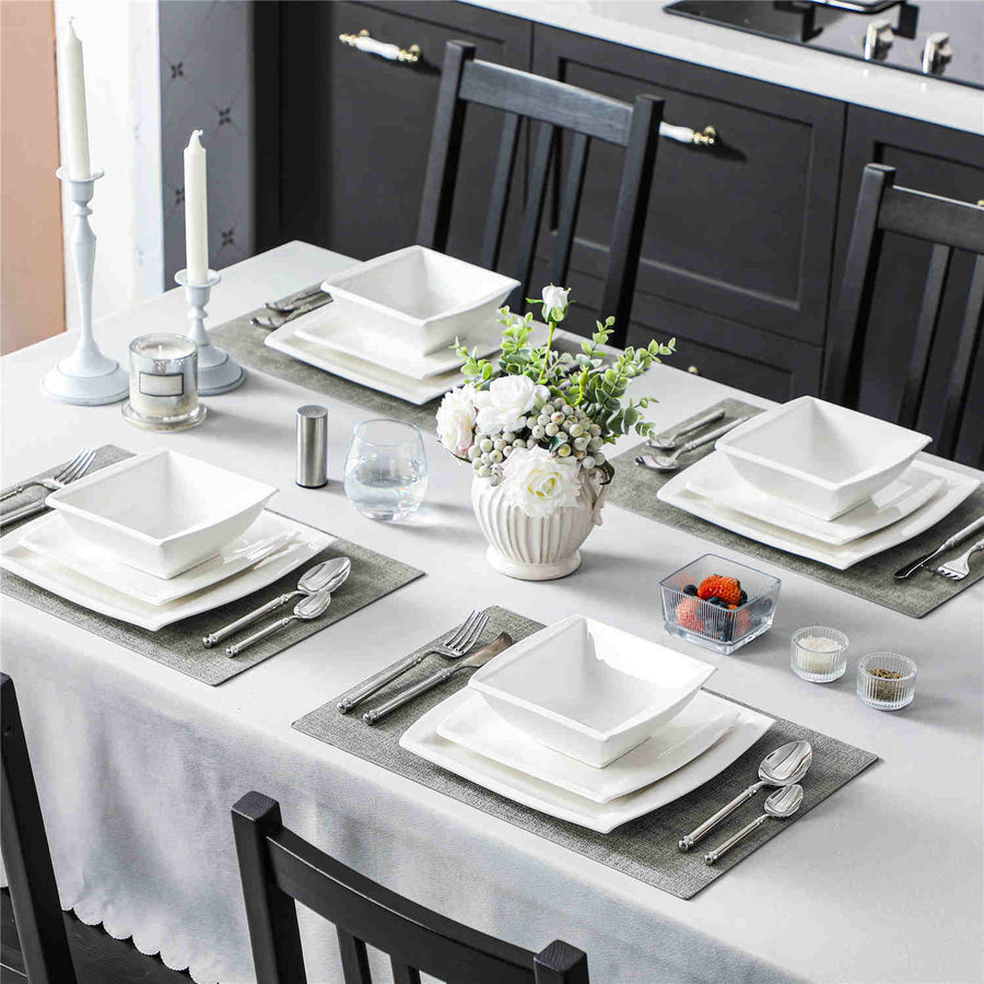MALACASA Blance 12 Piece Porcelain Dinnerware Set with Dinner & Dessert Plates and Bowls