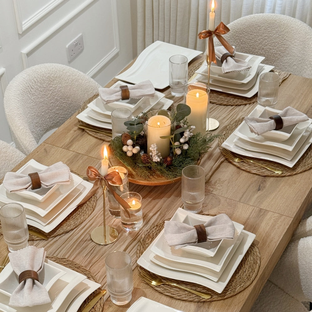 Modern porcelain dinnerware set for everyday meals, styled for a fresh start at the New Year