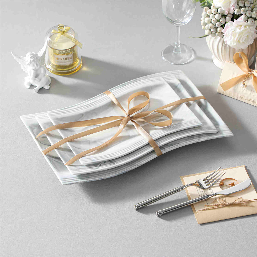 Platters Set Of 3 In Ivory White, Featuring Fine Porcelain Wavy Design, Perfect For Serving Large Dishes With Elegance And Functionality.