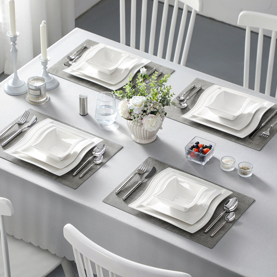 MALACASA Flora 12-Piece Porcelain Dinnerware Set in Ivory White, Adding a Touch of Sophistication to Wedding Receptions, Creating an Unforgettable Atmosphere on Your Special Day.
