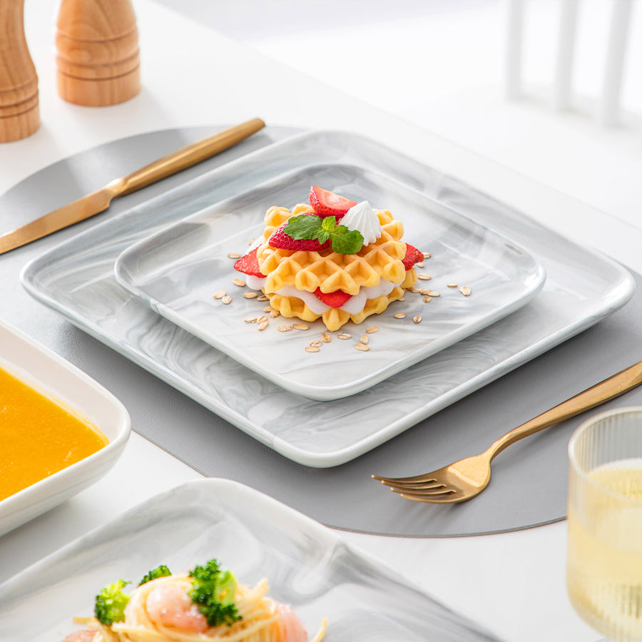 MALACASA Ivy 12-Piece Porcelain Dinnerware Set with an Exquisite Natural Marble Pattern, it Beautifully Complements Your Table with a Refined, Sophisticated Look.