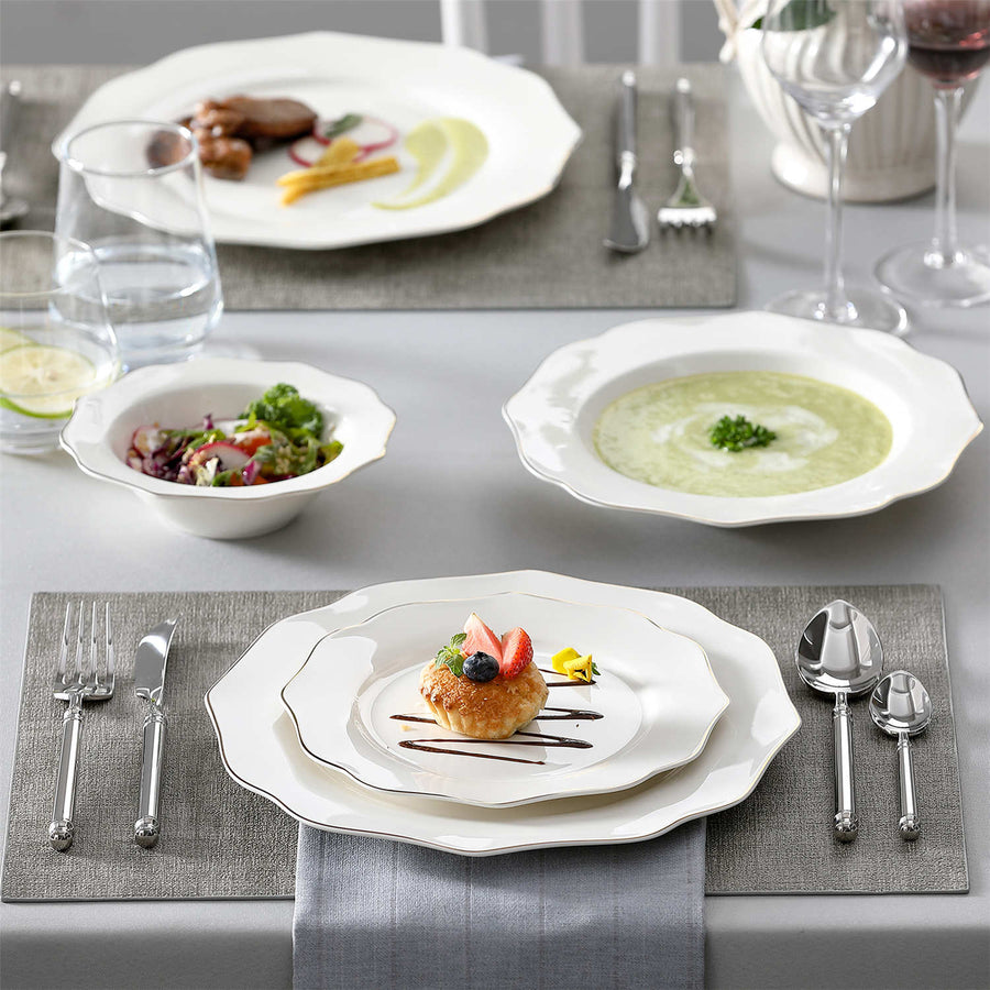 MALACASA Lotus 16-Piece Bone China Dinnerware Set with Gold Trim, Adding a Refined Touch to Special Dinners with its Delicate, Lightweight Feel.