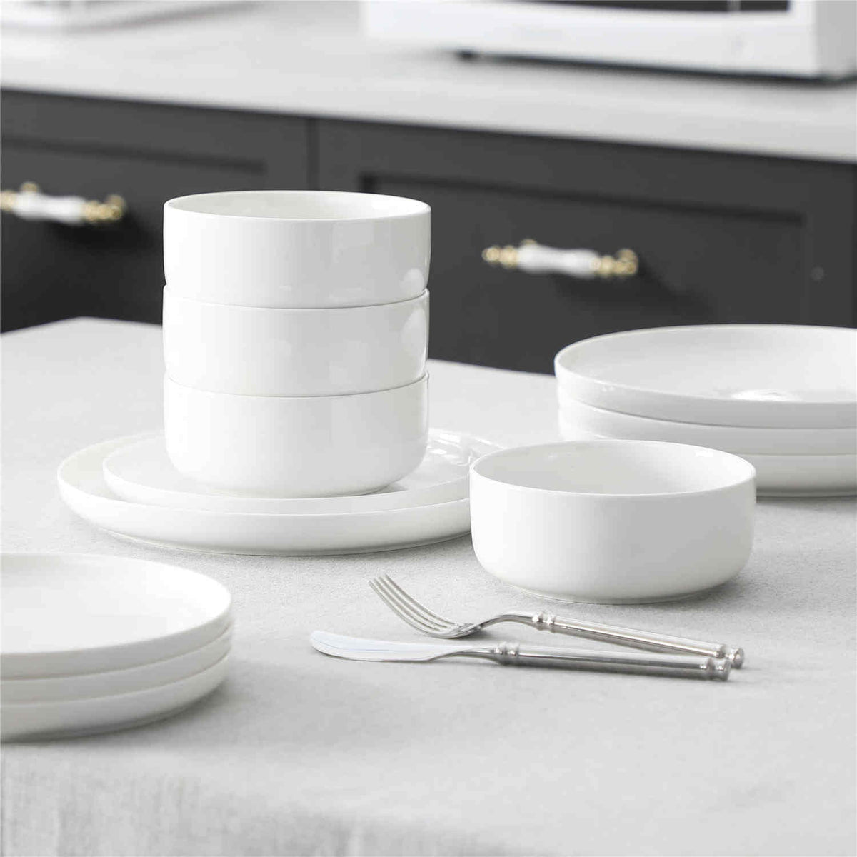 12-Piece Porcelain Set In Ivory White With Sleek Lipped Design, Offering Durability, Practicality, And Timeless Elegance For Modern Dining In 2025.
