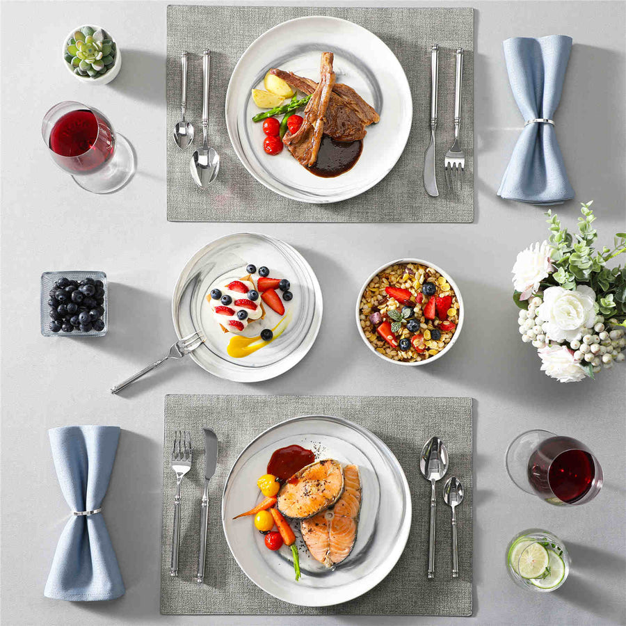 MALACASA Luna Marble Grey 18 Piece Porcelain Dinnerware Set