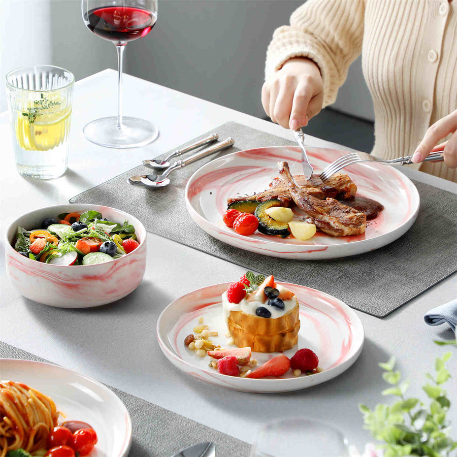 MALACASA Luna Marble Pink 18 Piece Porcelain Dinnerware Set